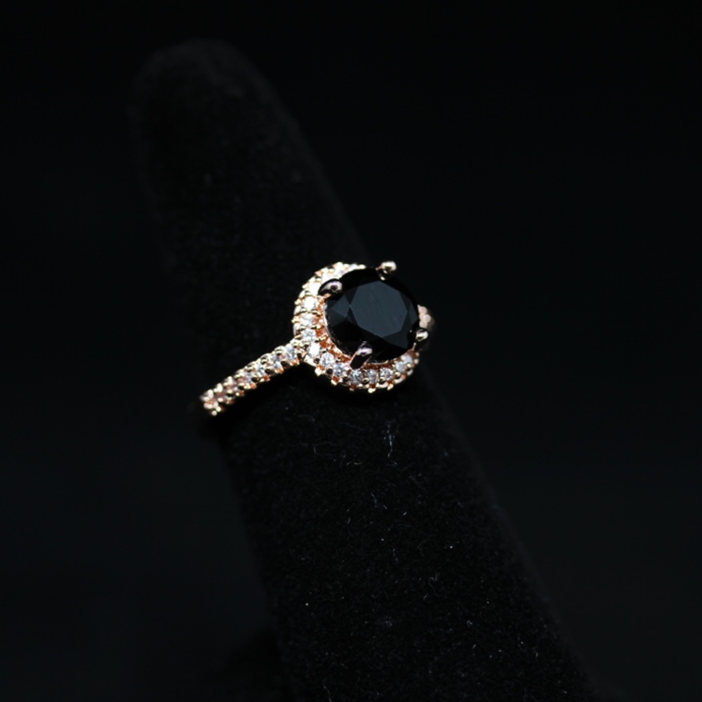 14k Rose Gold Dipped Black Topaz Halo Ring - image 6